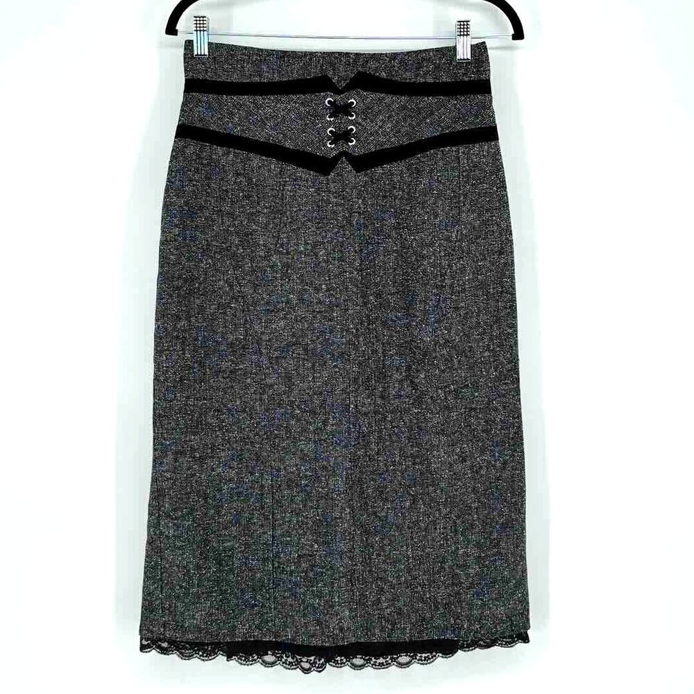 Worthington Black Tweed 50s-Style Lace Trim Pencil Skirt - Size 6